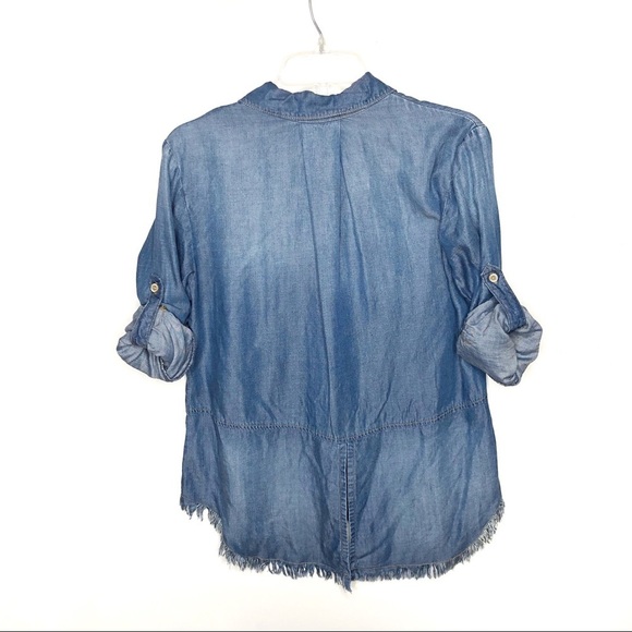 cloth & stone Chambray Raw Hem Button Shirt Blue S - Picture 5 of 11